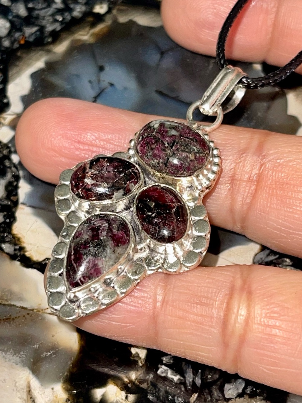 Dainty Dark Eudialyte Pendant- “Stone of the Heartland”